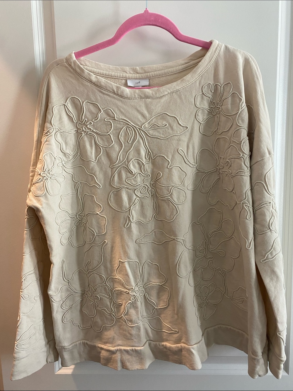 J. Jill Embroidered Floral Crewneck Top - Cream